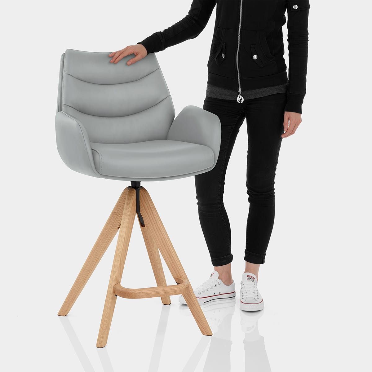 Madrid Real Leather Wooden Stool Grey Features Image