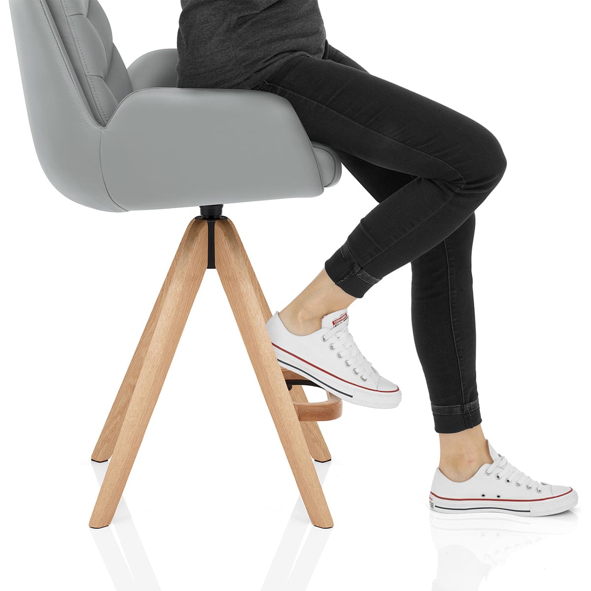 Madrid Real Leather Wooden Stool Grey Frame Image