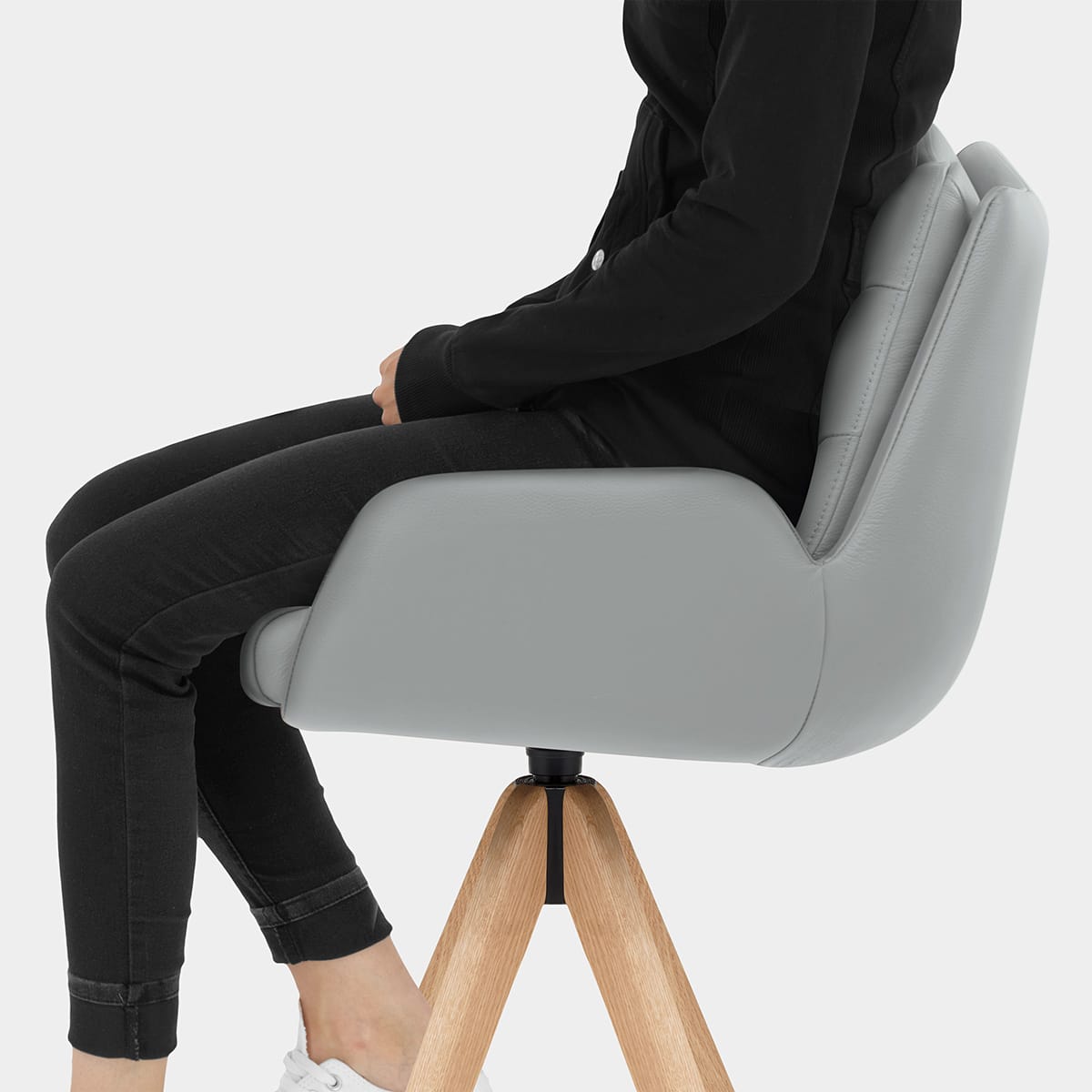 Madrid Real Leather Wooden Stool Grey Seat Image