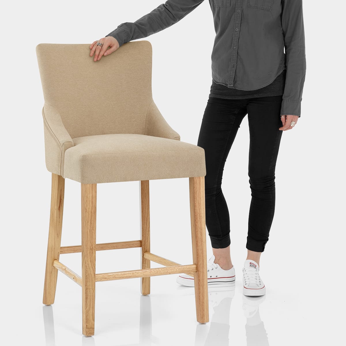 Magna Oak & Beige Fabric Bar Stool Features Image