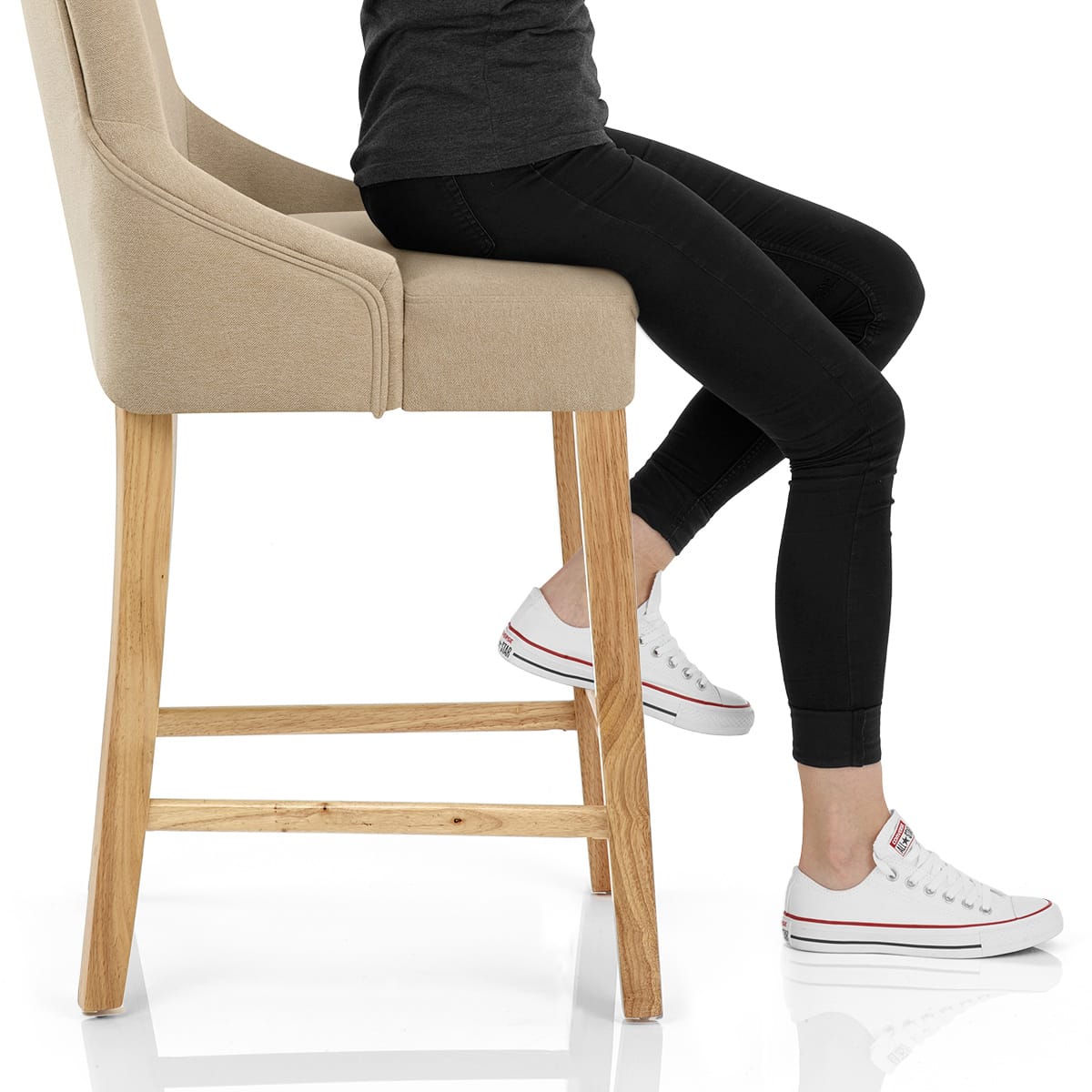 Magna Oak & Beige Fabric Bar Stool Frame Image