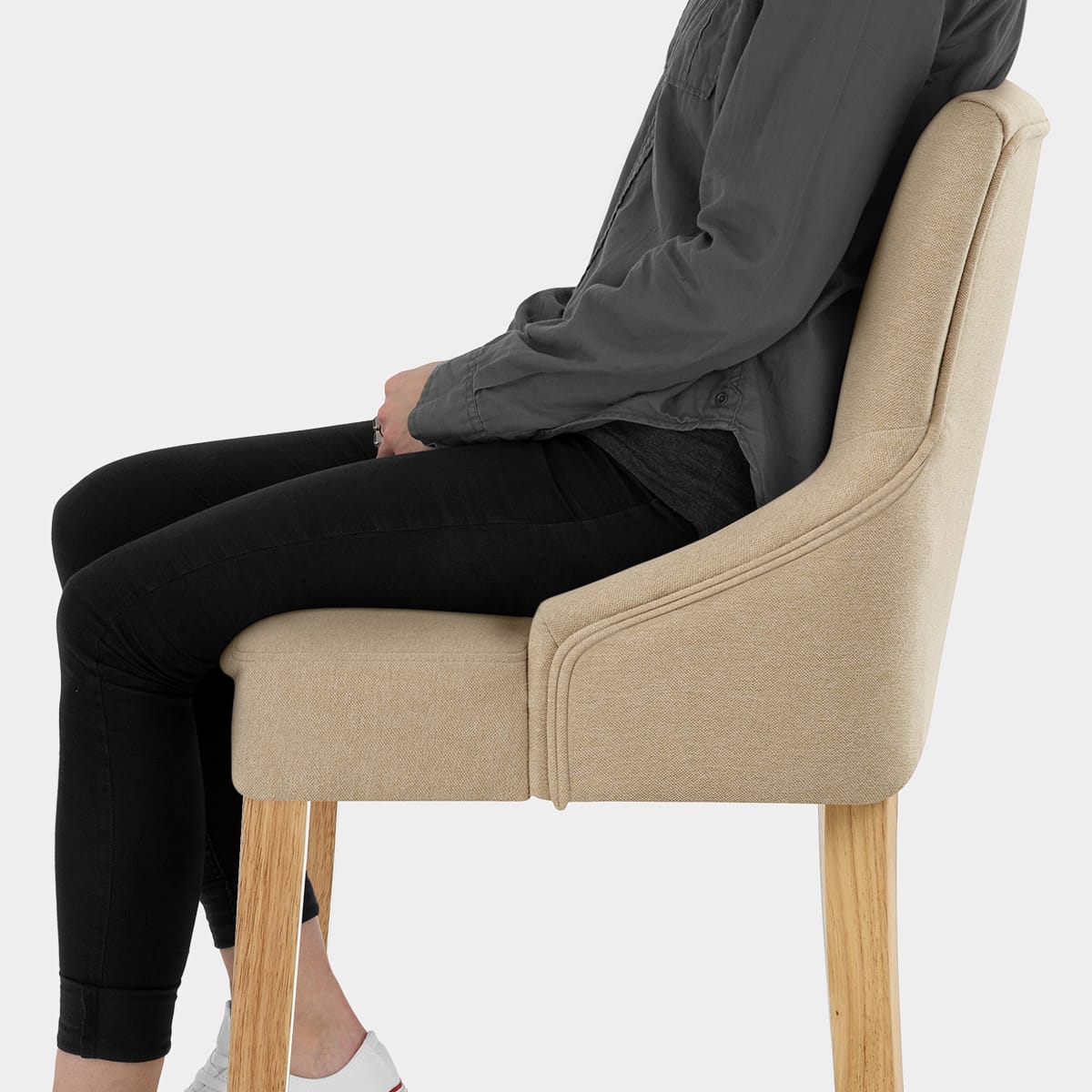 Magna Oak & Beige Fabric Bar Stool Seat Image