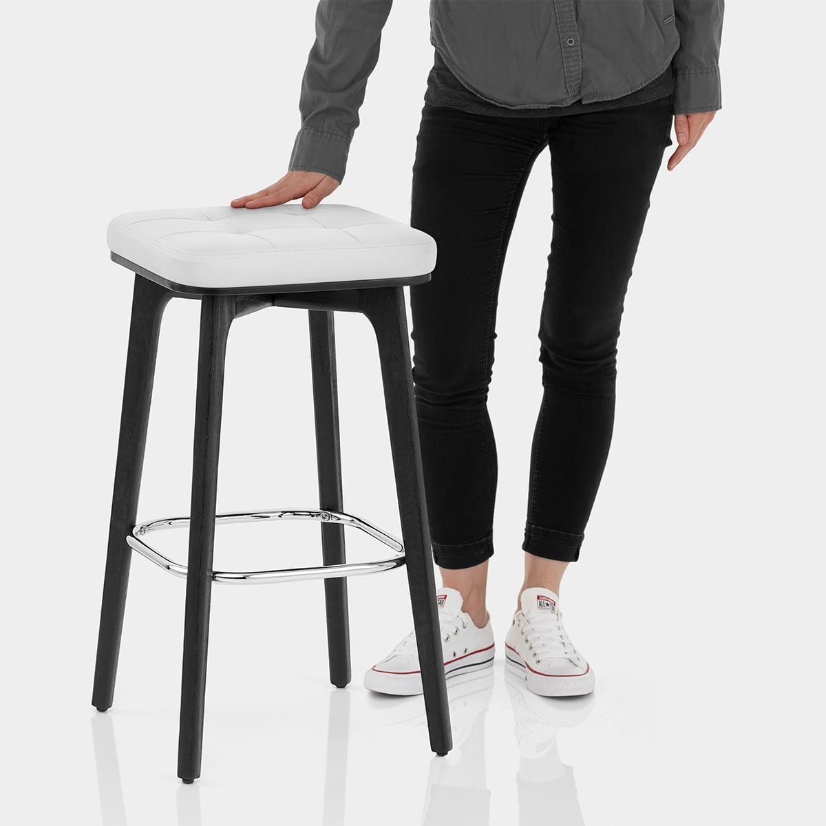 Malmo Black & Chrome Stool White Features Image