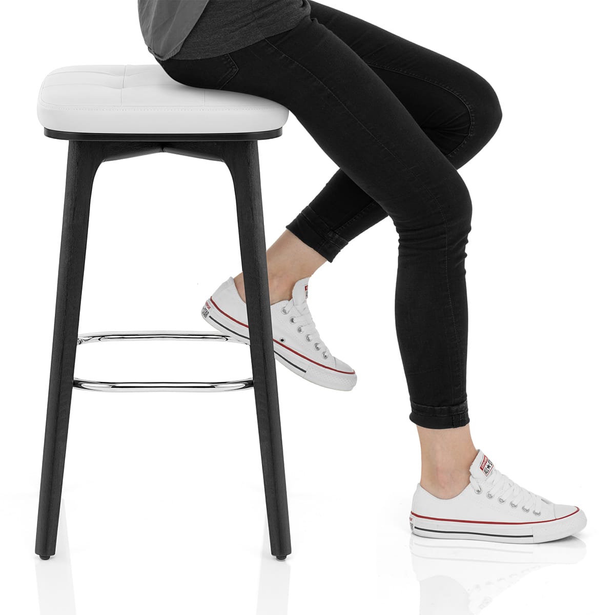 Malmo Black & Chrome Stool White Frame Image