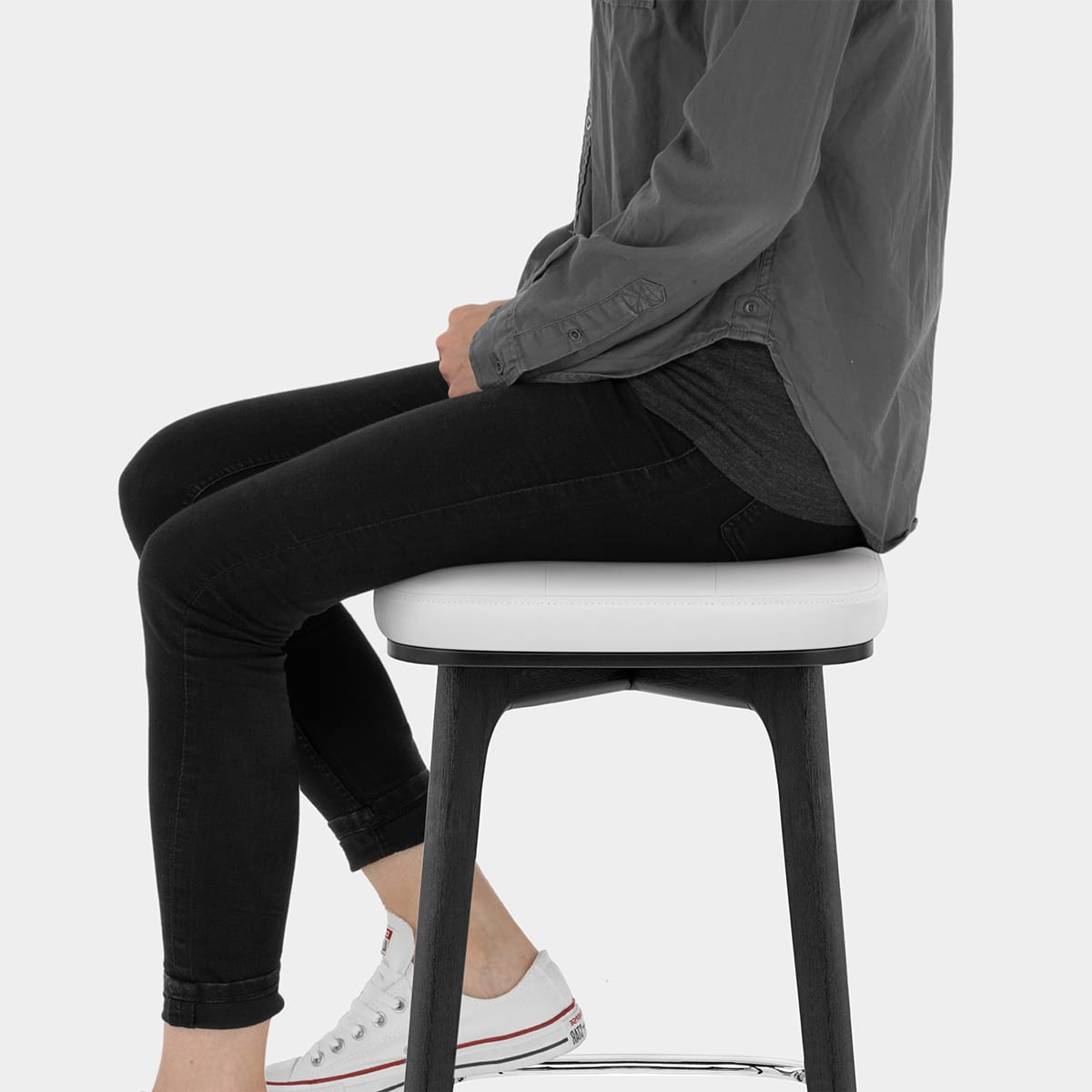 Malmo Black & Chrome Stool White Seat Image