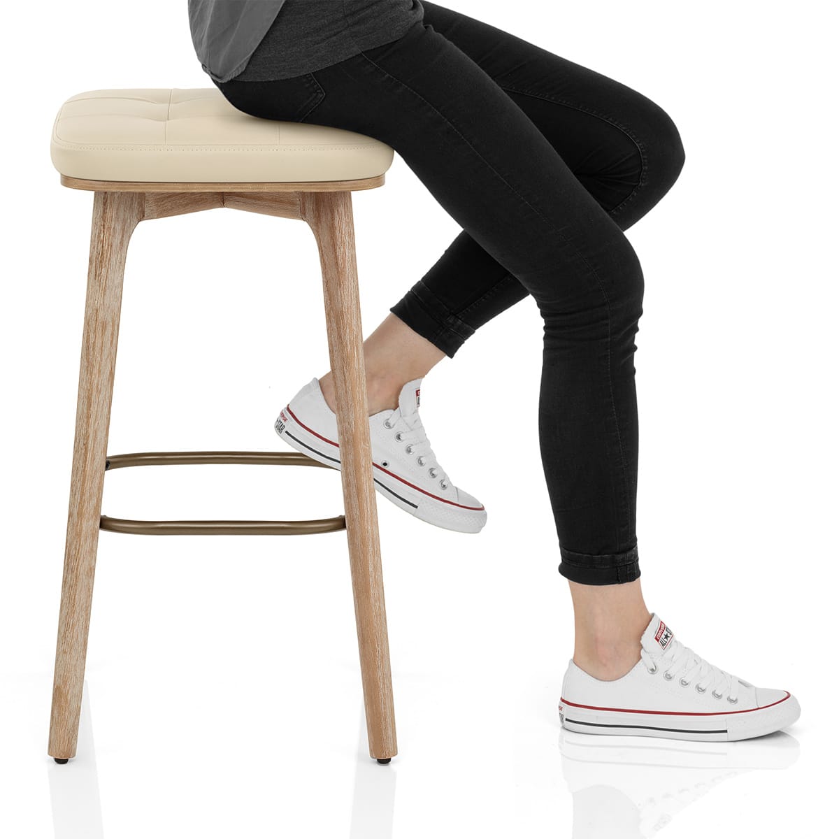 Malmo Oak & Copper Stool Cream Frame Image