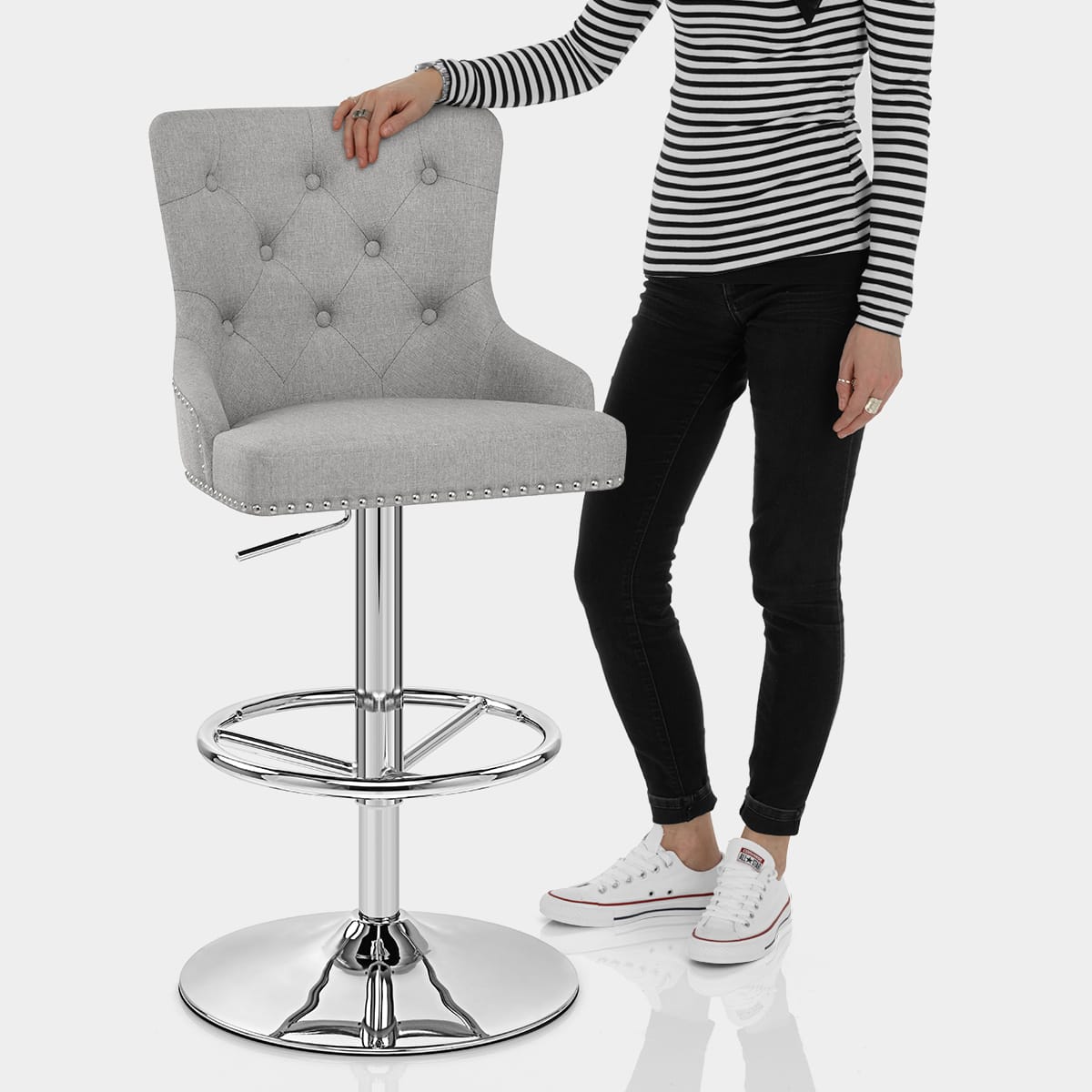 Manor Bar Stool Grey Fabric Features Image