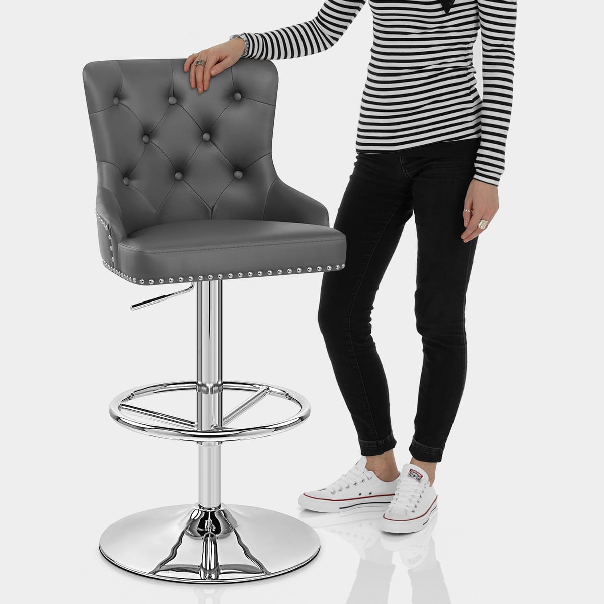 Manor Bar Stool Grey Leather Features Image