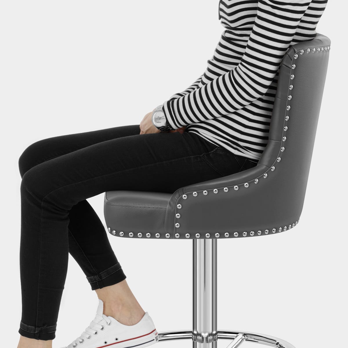 Manor Bar Stool Grey Leather Seat Image