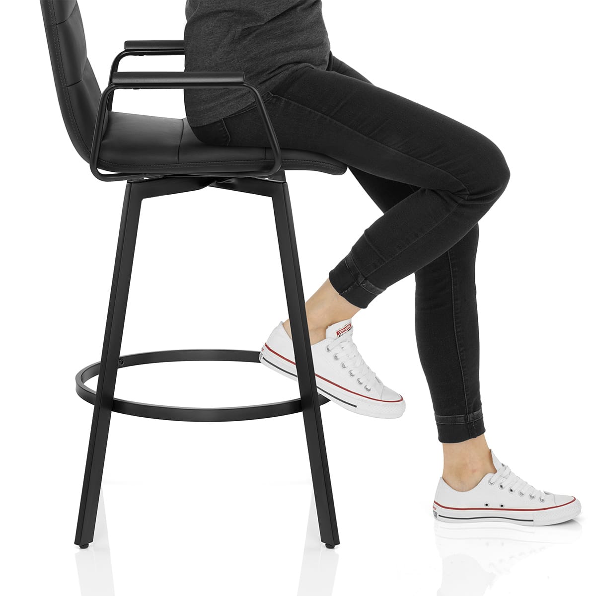 Marco Stool Black Arms & Black Leather Frame Image