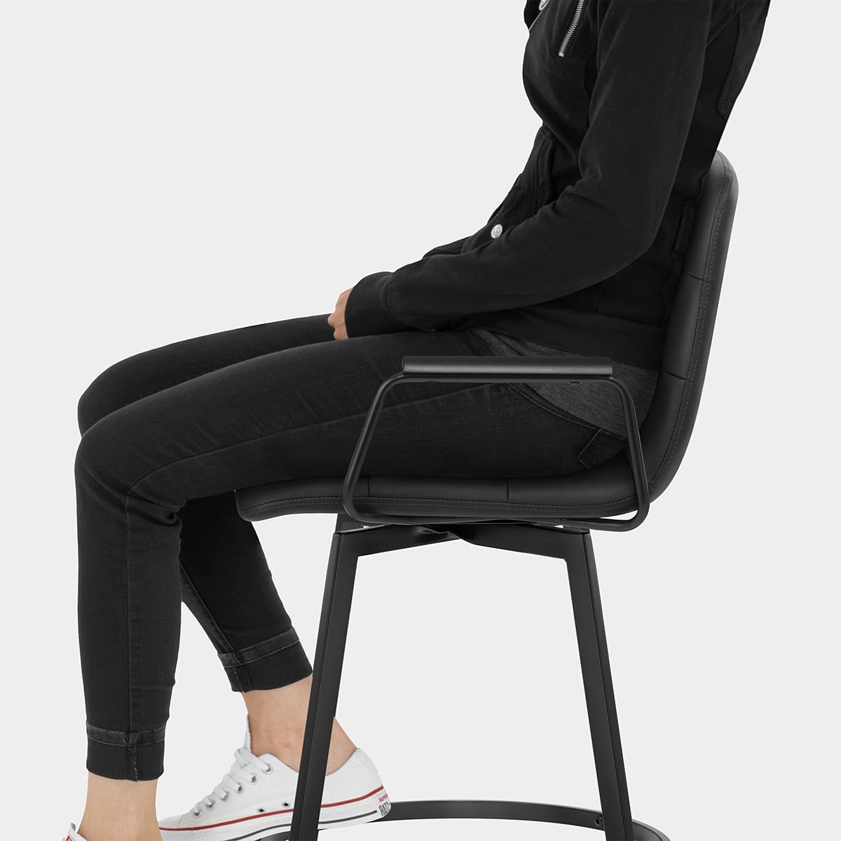 Marco Stool Black Arms & Black Leather Seat Image