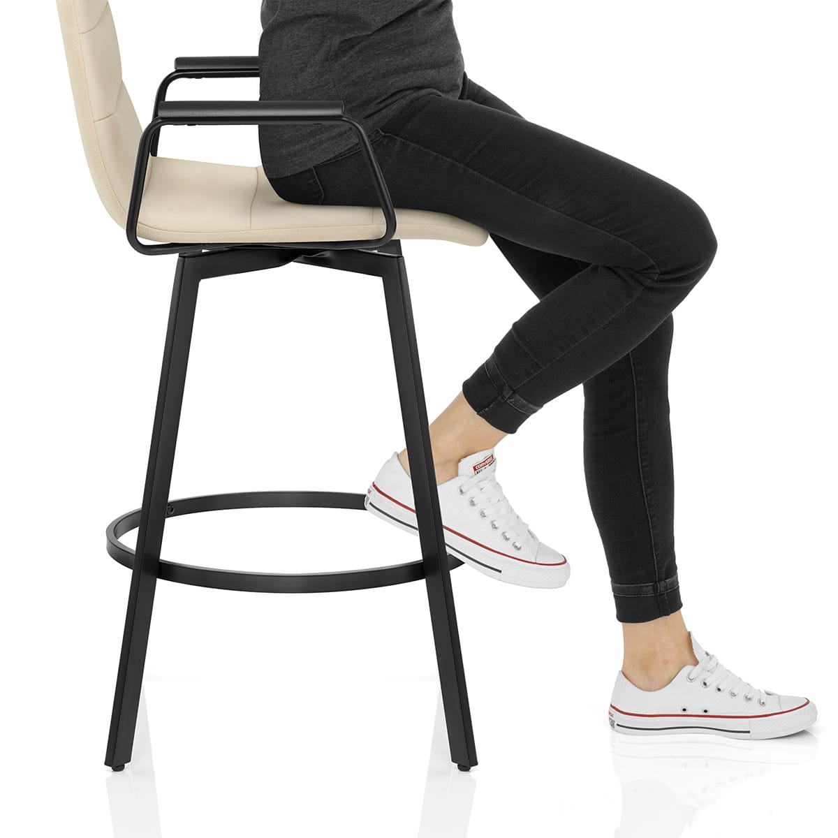 Marco Stool Black Arms & Cream Leather Frame Image