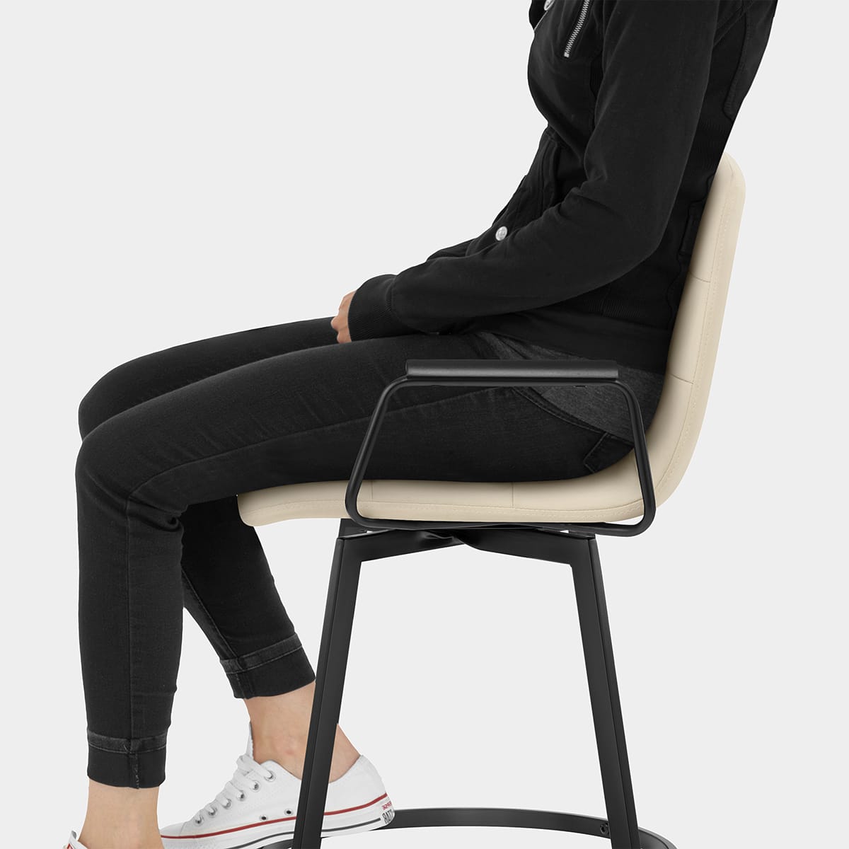 Marco Stool Black Arms & Cream Leather Seat Image