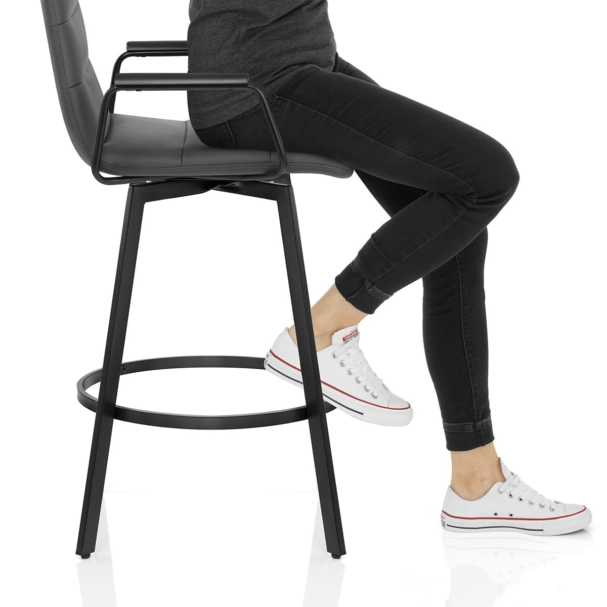 Marco Stool Black Arms & Grey Leather Frame Image