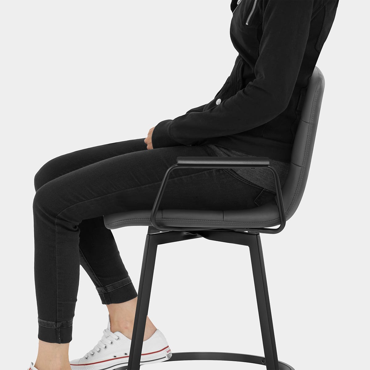 Marco Stool Black Arms & Grey Leather Seat Image