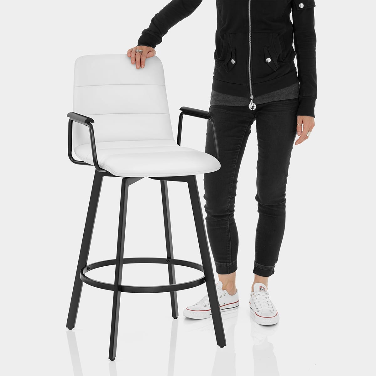 Marco Stool Black Arms & White Leather Features Image