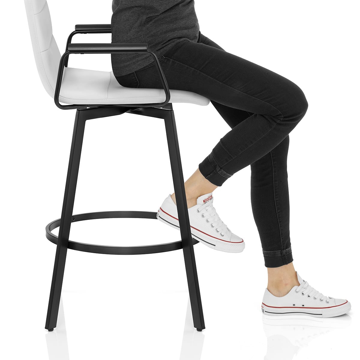 Marco Stool Black Arms & White Leather Frame Image