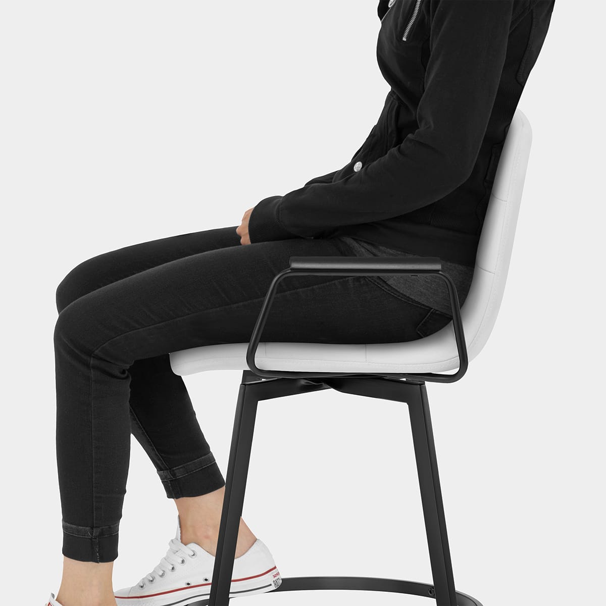 Marco Stool Black Arms & White Leather Seat Image