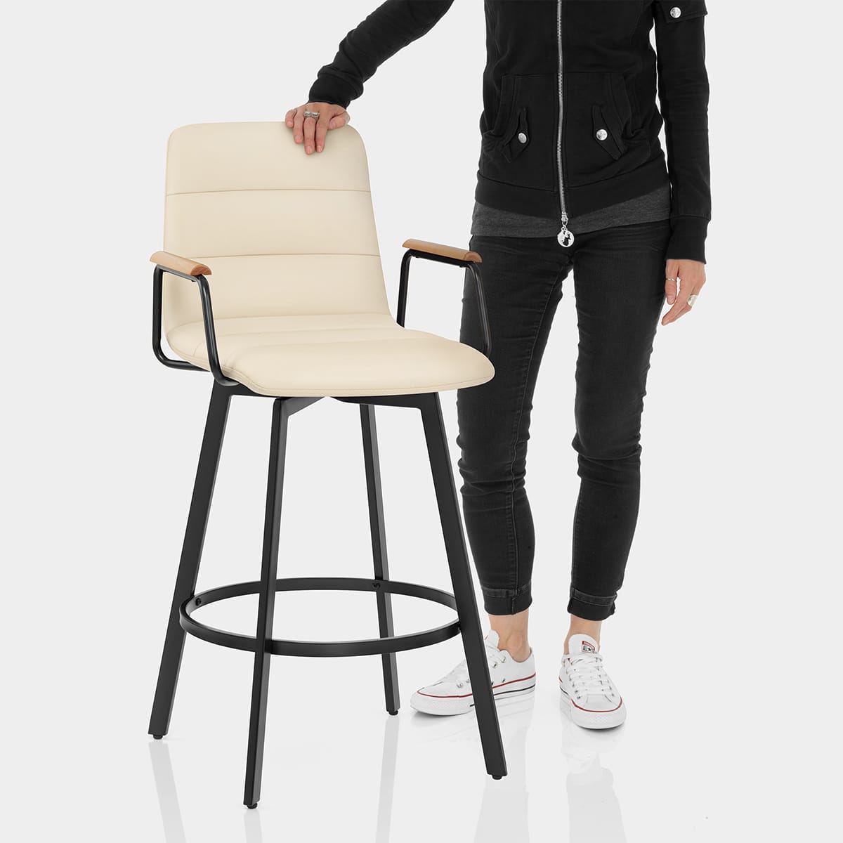 Marco Stool Oak Arms & Cream Leather Features Image