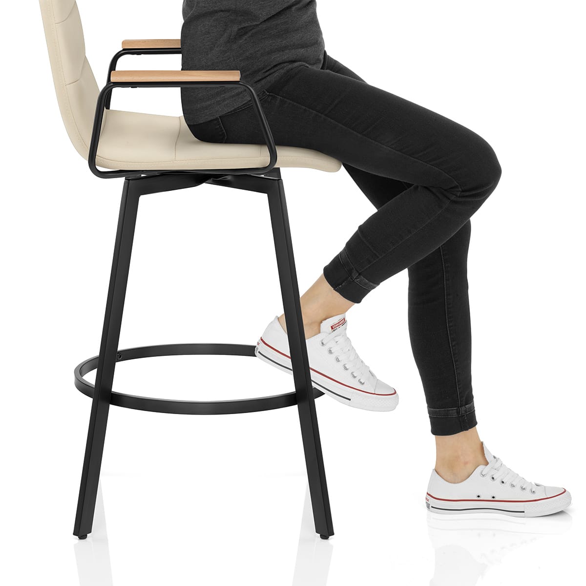 Marco Stool Oak Arms & Cream Leather Frame Image