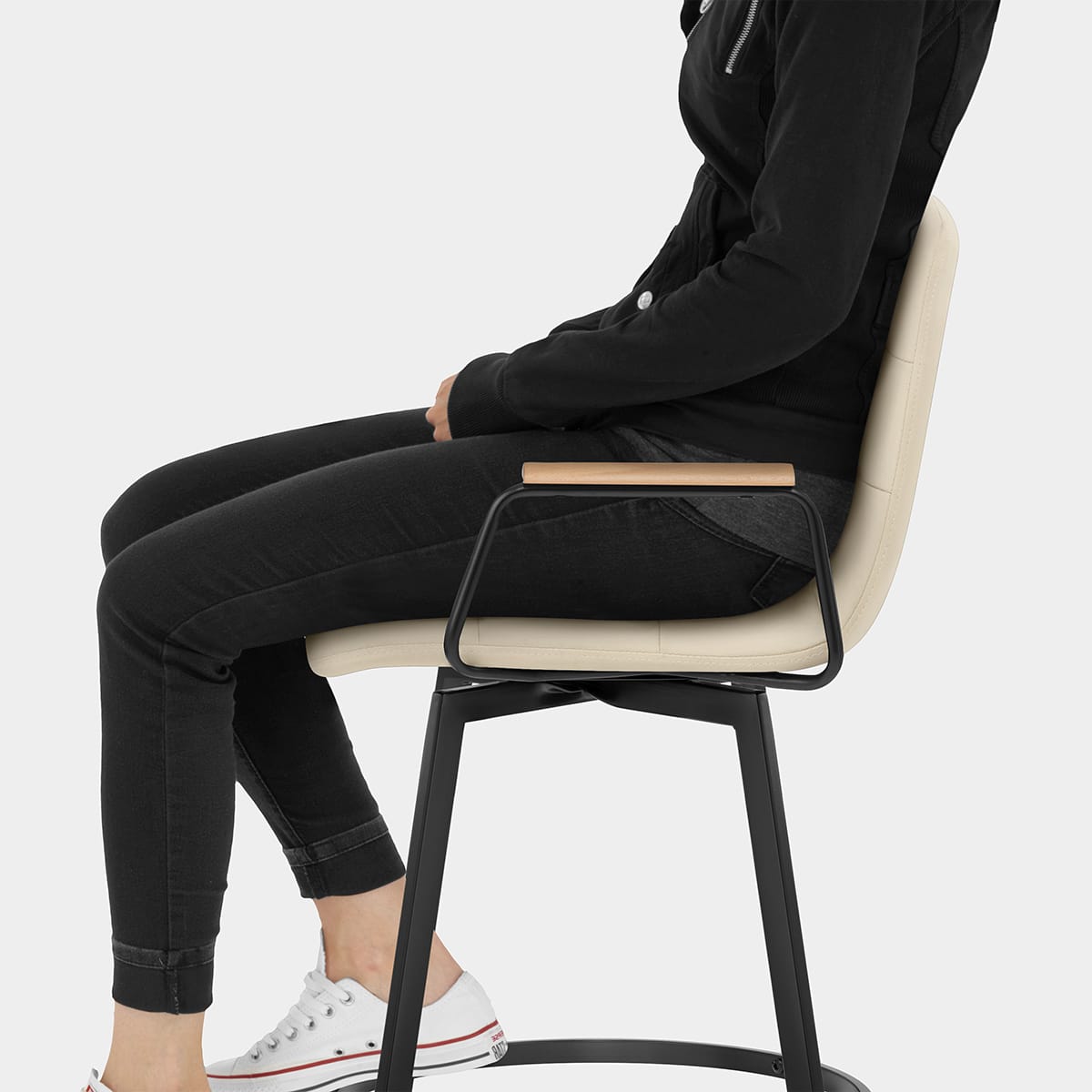 Marco Stool Oak Arms & Cream Leather Seat Image