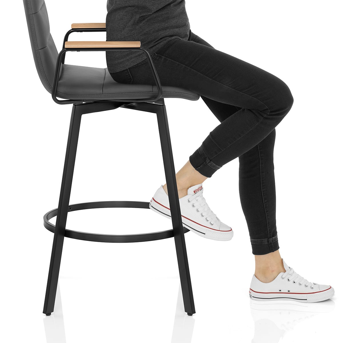 Marco Stool Oak Arms & Grey Leather Frame Image