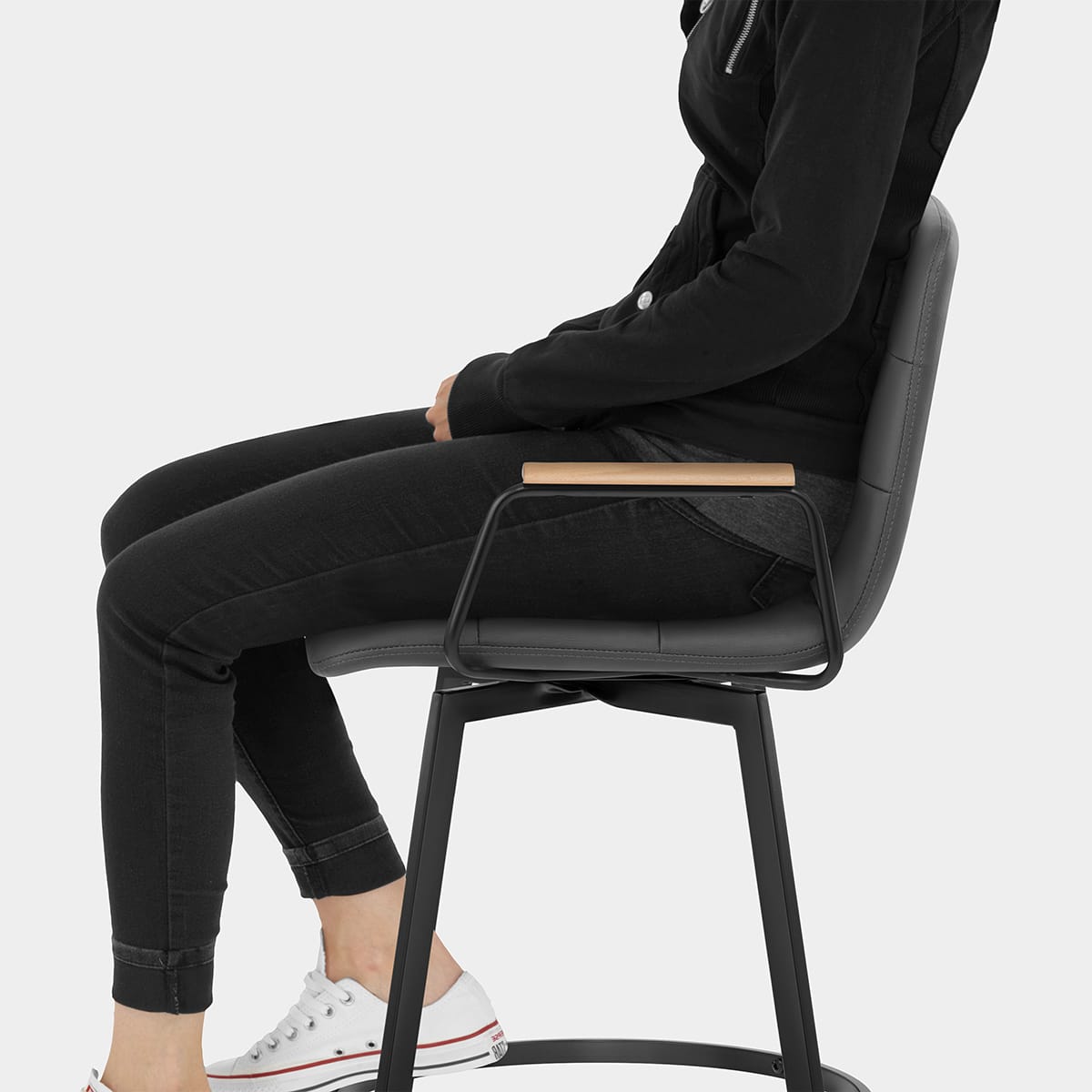 Marco Stool Oak Arms & Grey Leather Seat Image