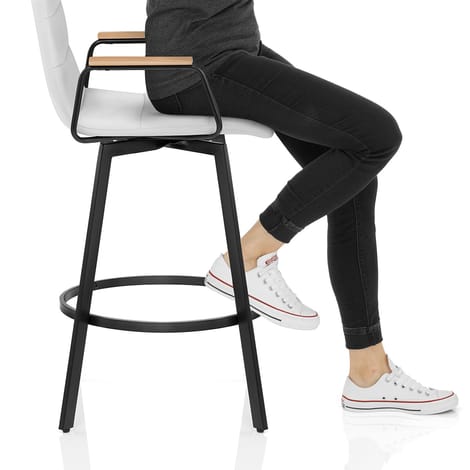 Marco Stool Oak Arms & White Leather Frame Image