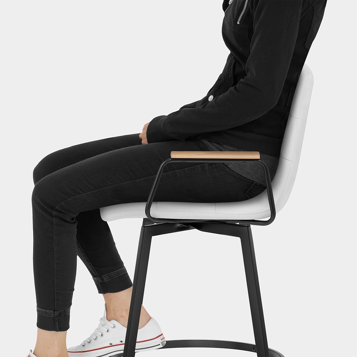 Marco Stool Oak Arms & White Leather Seat Image