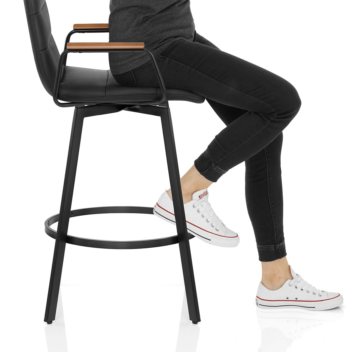 Marco Stool Walnut Arms & Black Leather Frame Image