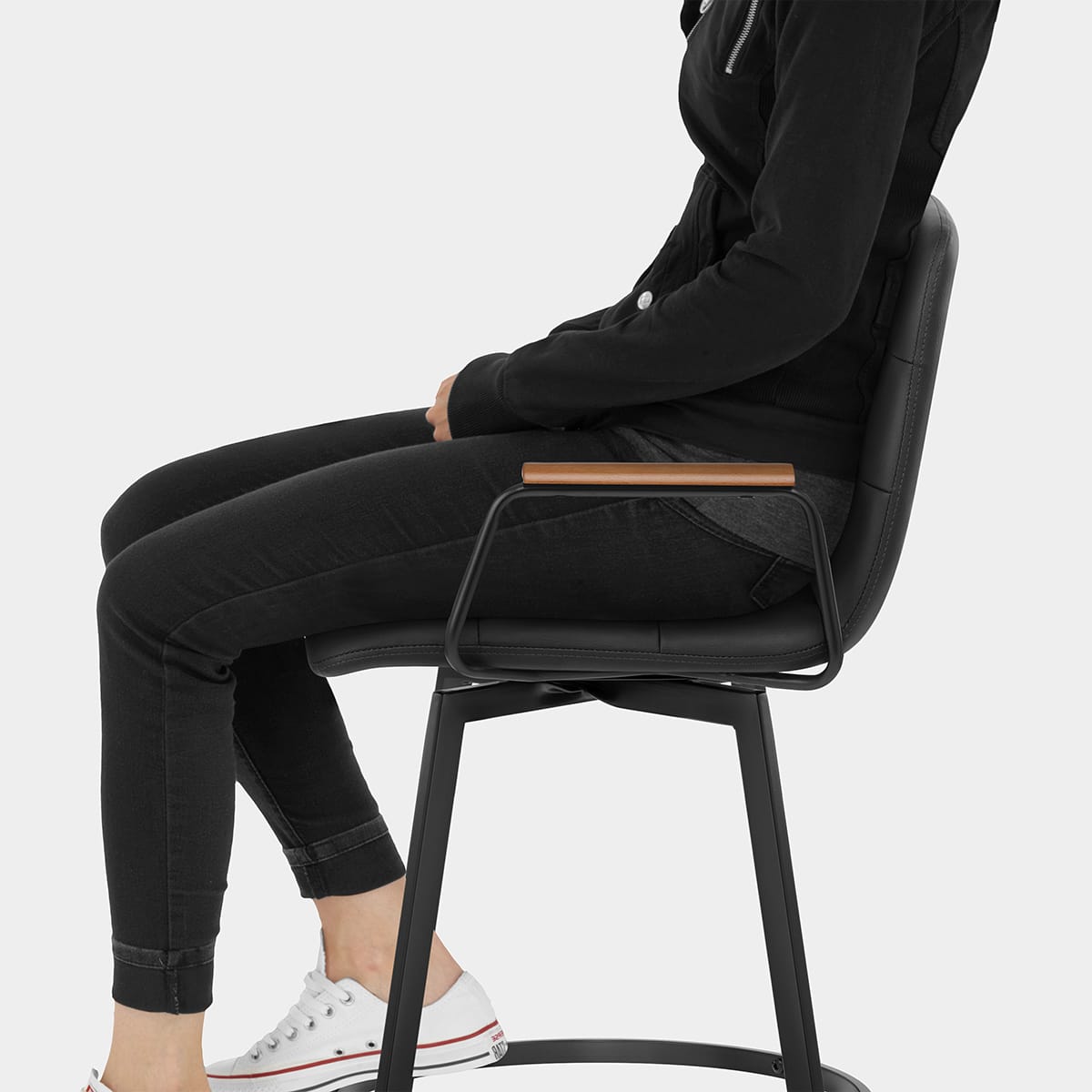 Marco Stool Walnut Arms & Black Leather Seat Image