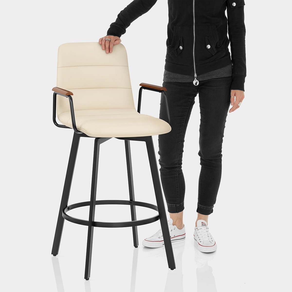 Marco Stool Walnut Arms & Cream Leather Features Image