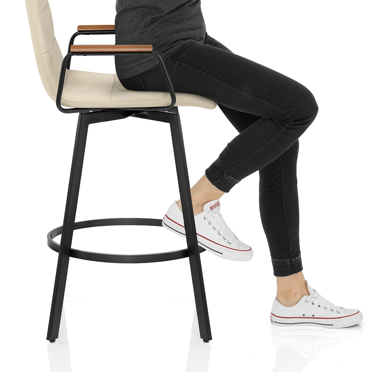 Marco Stool Walnut Arms & Cream Leather Frame Image