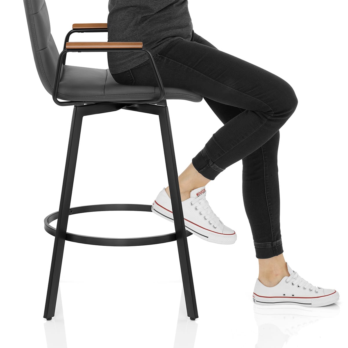 Marco Stool Walnut Arms & Grey Leather Frame Image