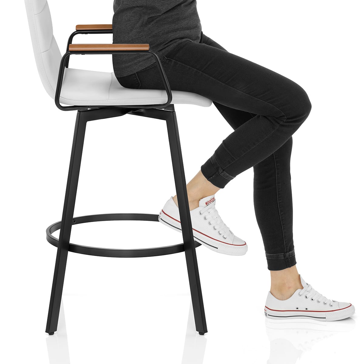 Marco Stool Walnut Arms & White Leather Frame Image