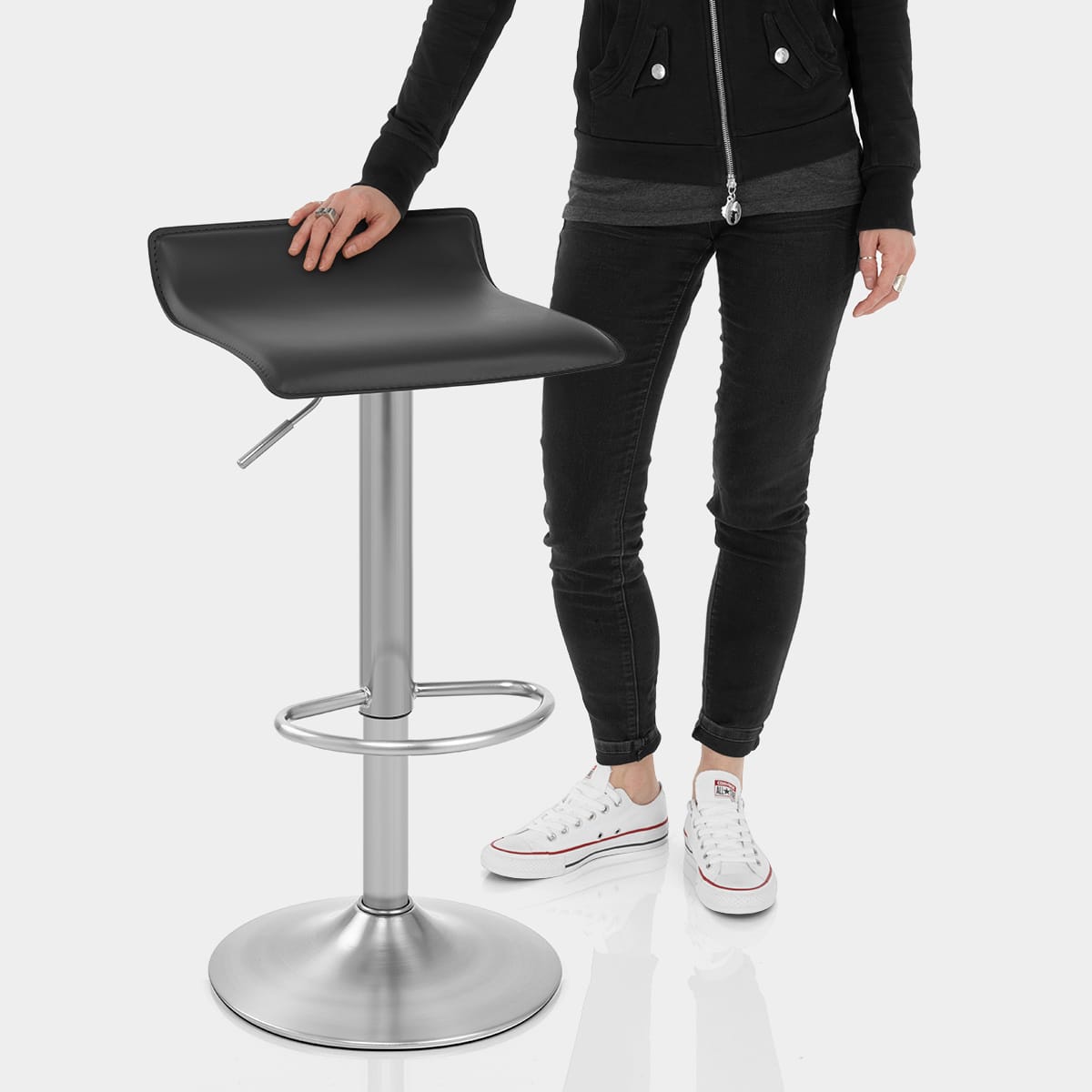 Mars Brushed Steel Bar Stool Black Features Image