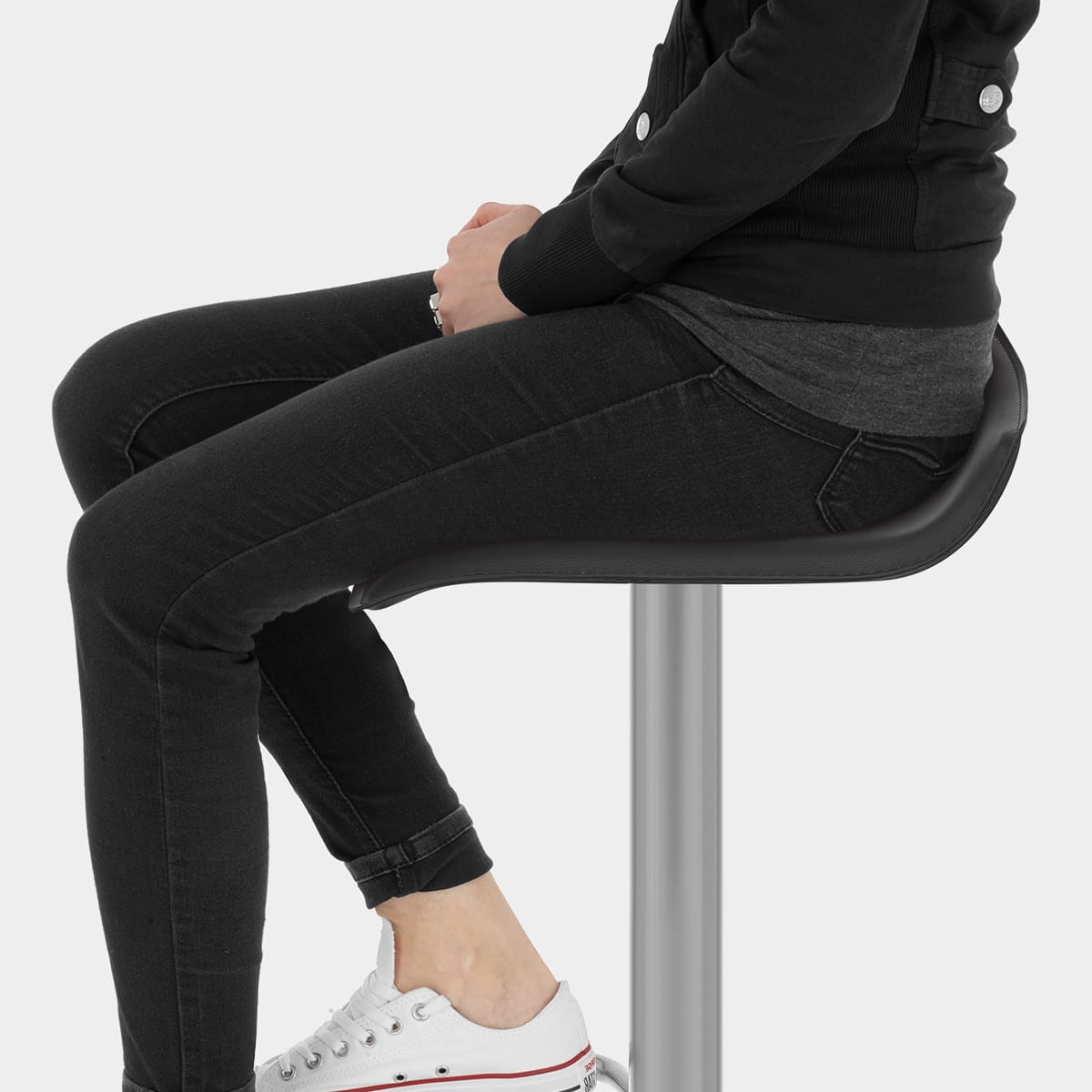 Mars Brushed Steel Bar Stool Black Seat Image