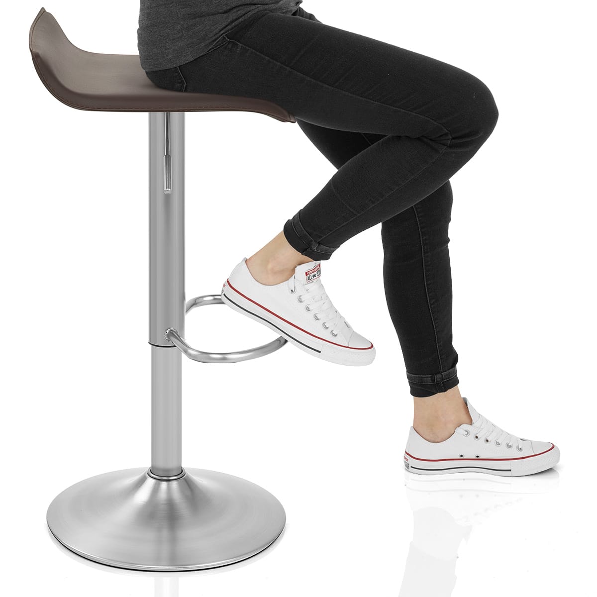 Mars Brushed Steel Bar Stool Brown Frame Image