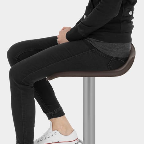 Mars Brushed Steel Bar Stool Brown Seat Image
