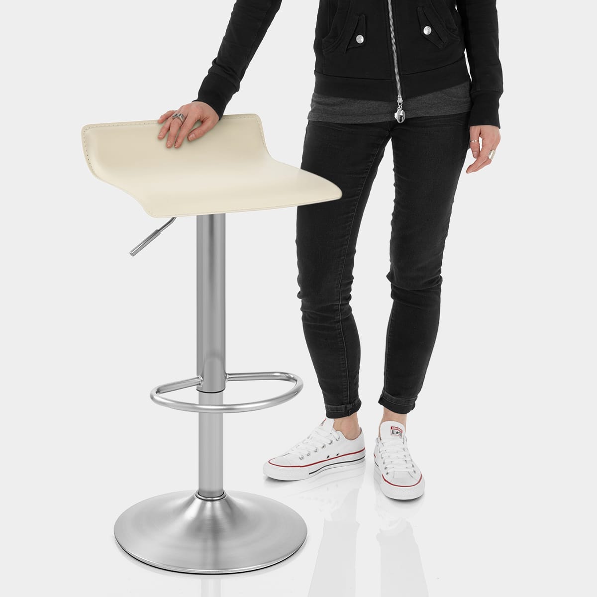 Mars Brushed Steel Bar Stool Cream Features Image