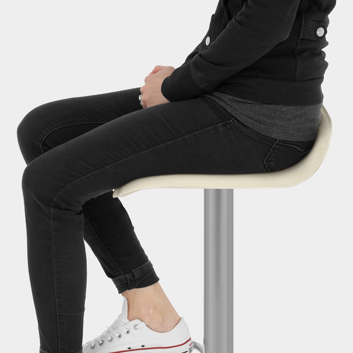 Mars Brushed Steel Bar Stool Cream Seat Image