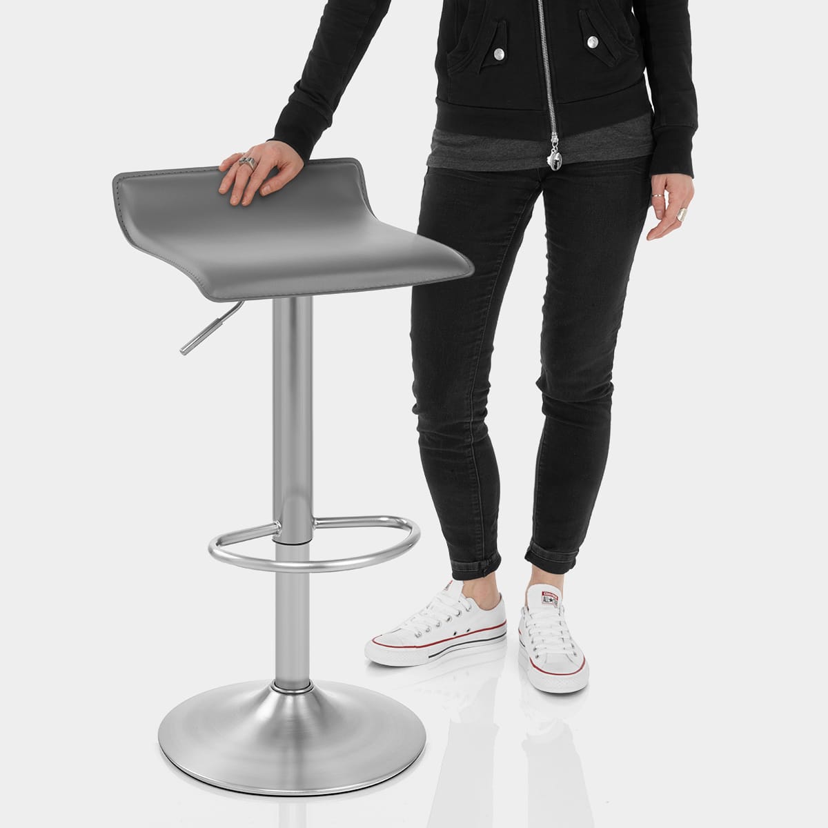 Mars Brushed Steel Bar Stool Grey Features Image