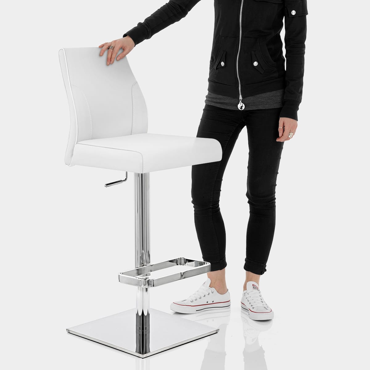 Martello Real Leather Stool White Features Image