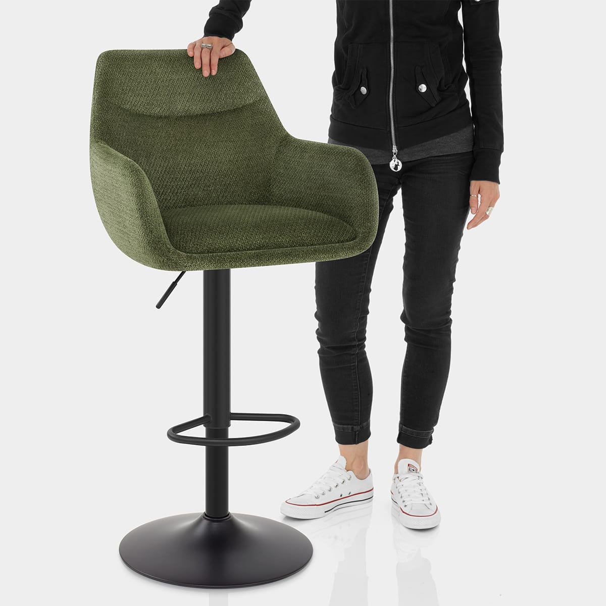 Matteo Bar Stool Green Fabric Features Image