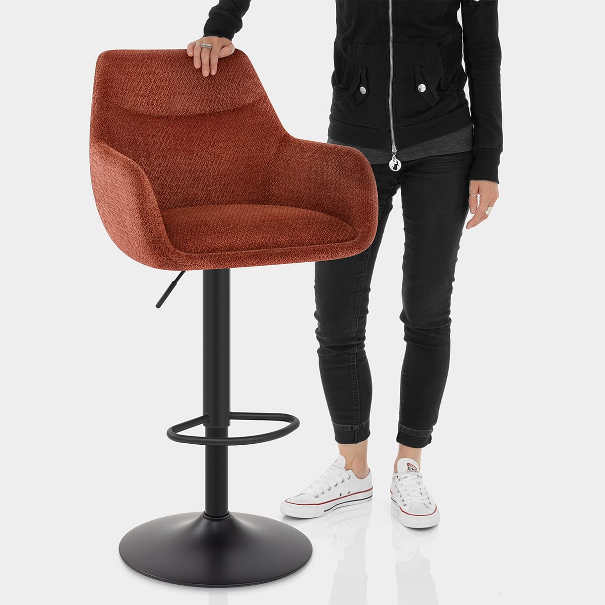 Matteo Bar Stool Rust Fabric Features Image