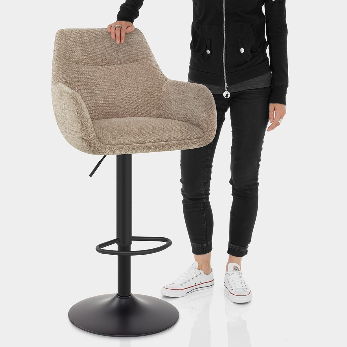 Matteo Bar Stool Tweed Fabric Features Image