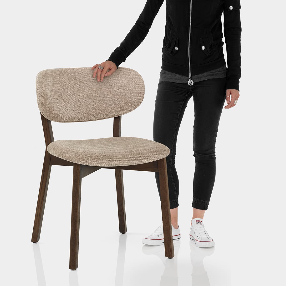 Maya Dark Oak Chair Tweed Fabric Features Image