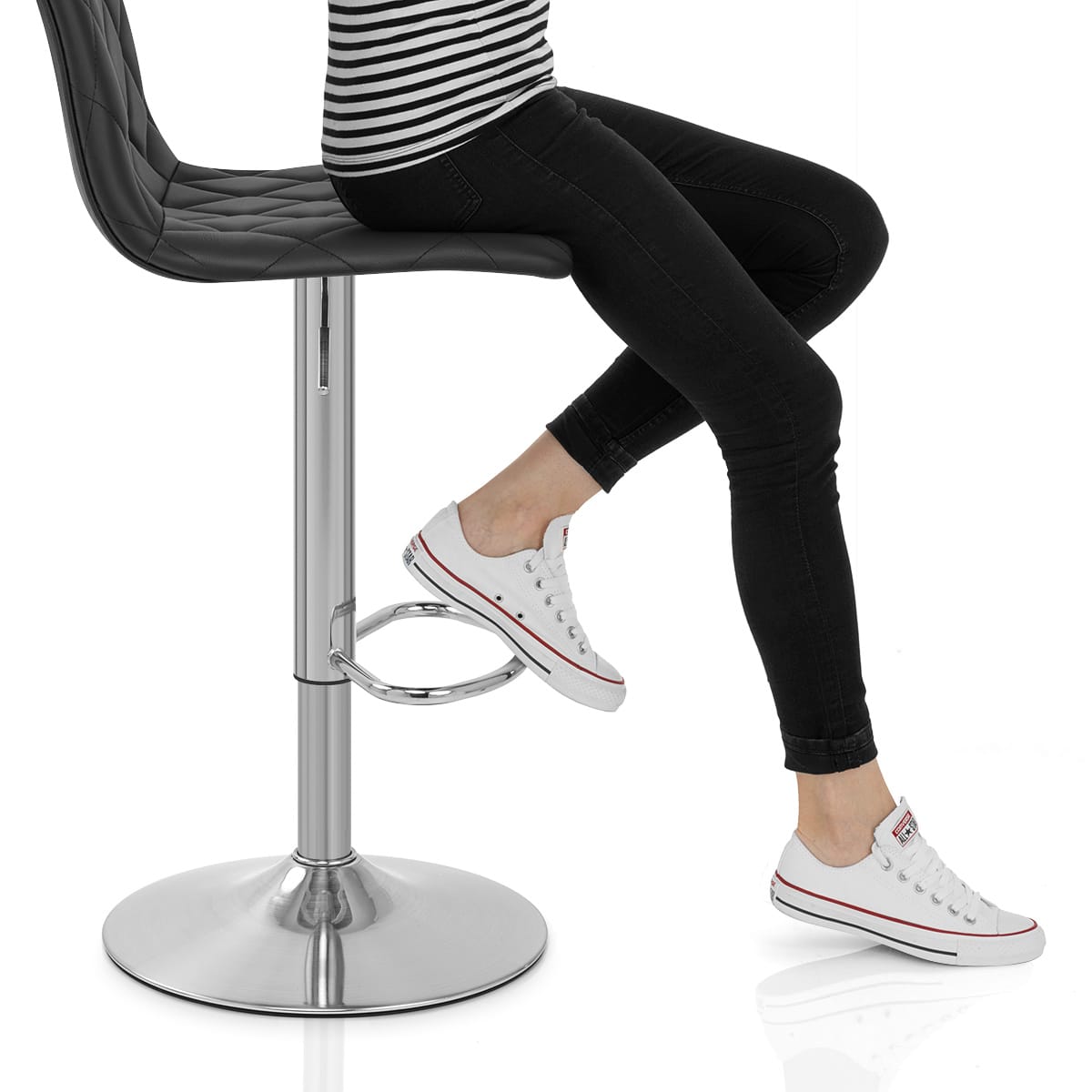 Melody Real Leather Brushed Stool Black Frame Image