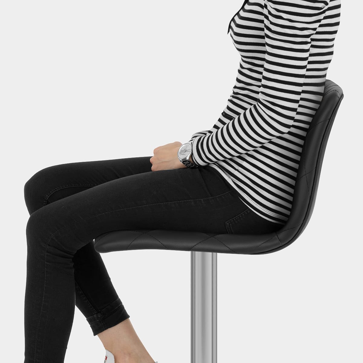 Melody Real Leather Brushed Stool Black Seat Image