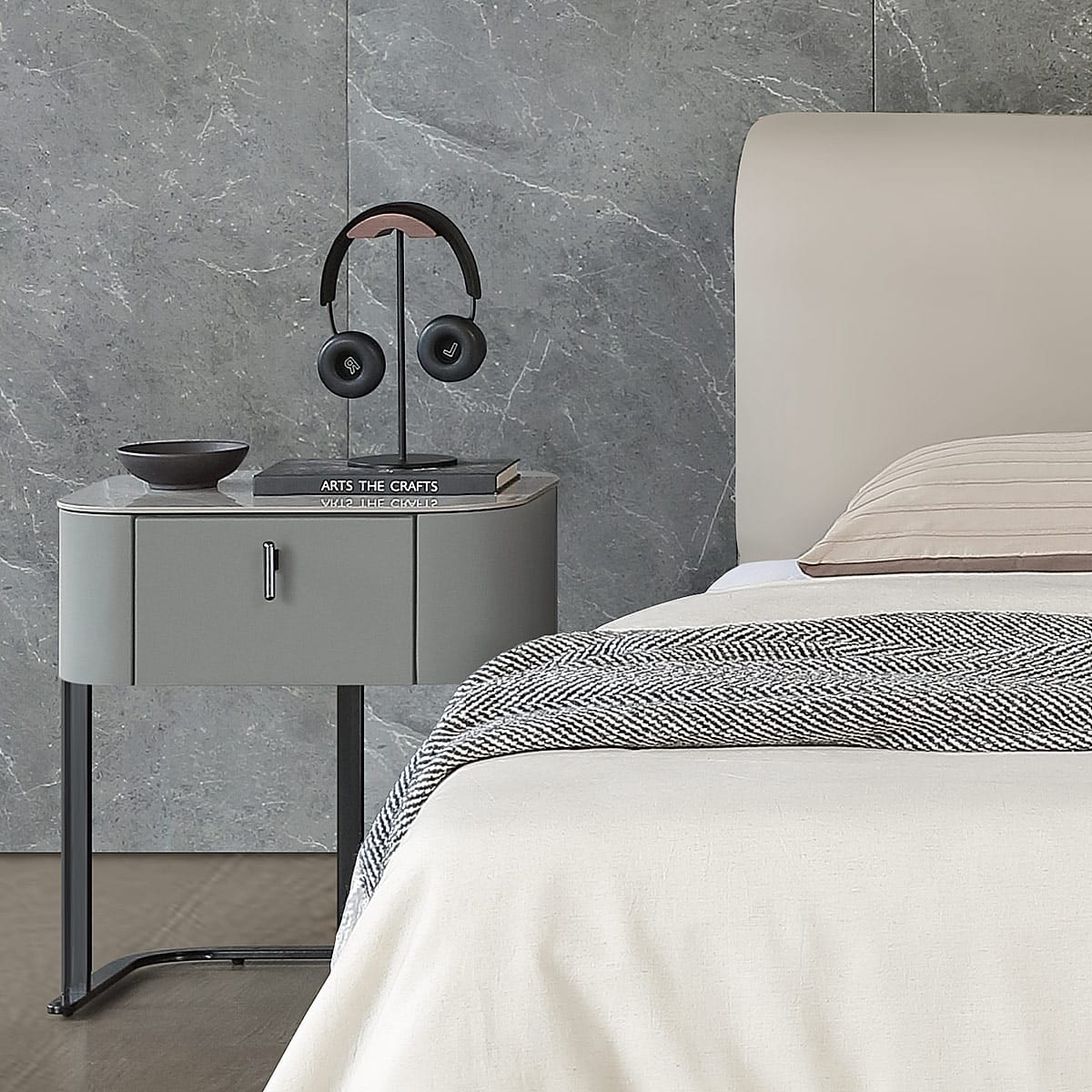 Melrose Bedside Table Grey Features Image